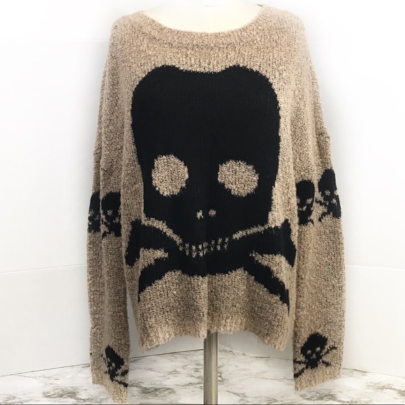 Material Girl Sweaters - Material Girl Brown Black Skull Sweater